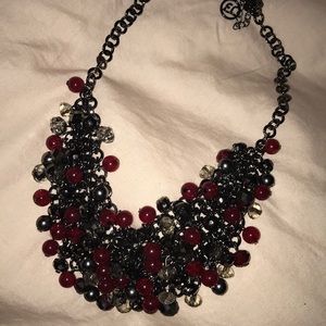Silver and red chandelier necklace